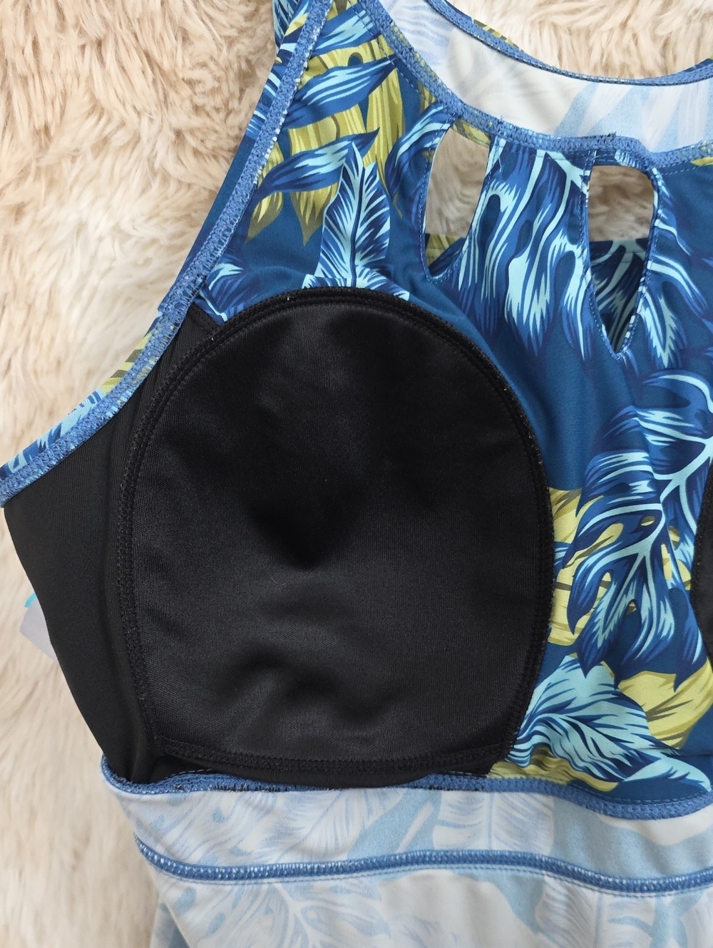 *Septangle Blue Tropical Leaf Tankini Swim Top Estimated Small - Picture 8 of 11